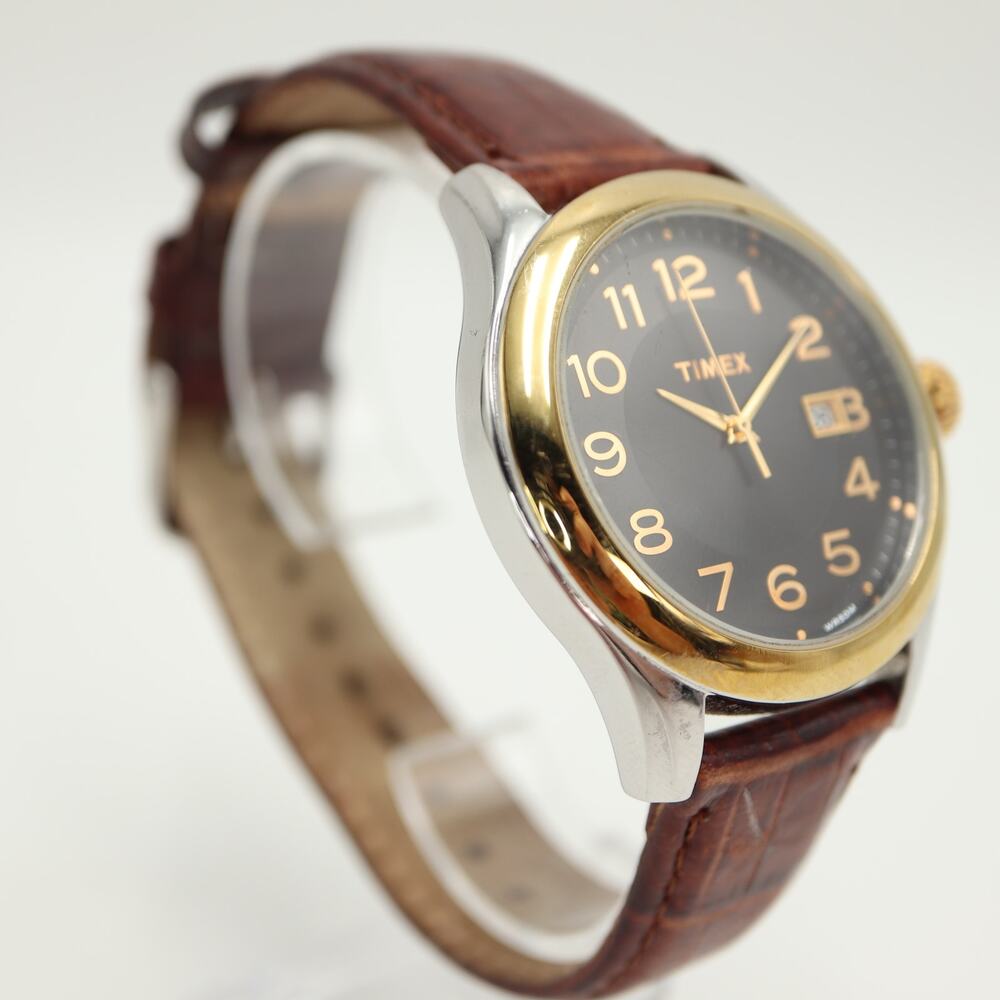 Timex Indiglo Mens 41mm Easy Read Gray Date Watch Brown Leather w New Battery - Picture 8 of 13